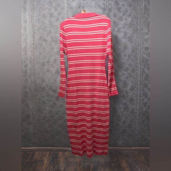 NEW Womens Striped Sweater Dress V Neck Collared Long Sleeve Color Block Bodycon - Picture 9 of 10